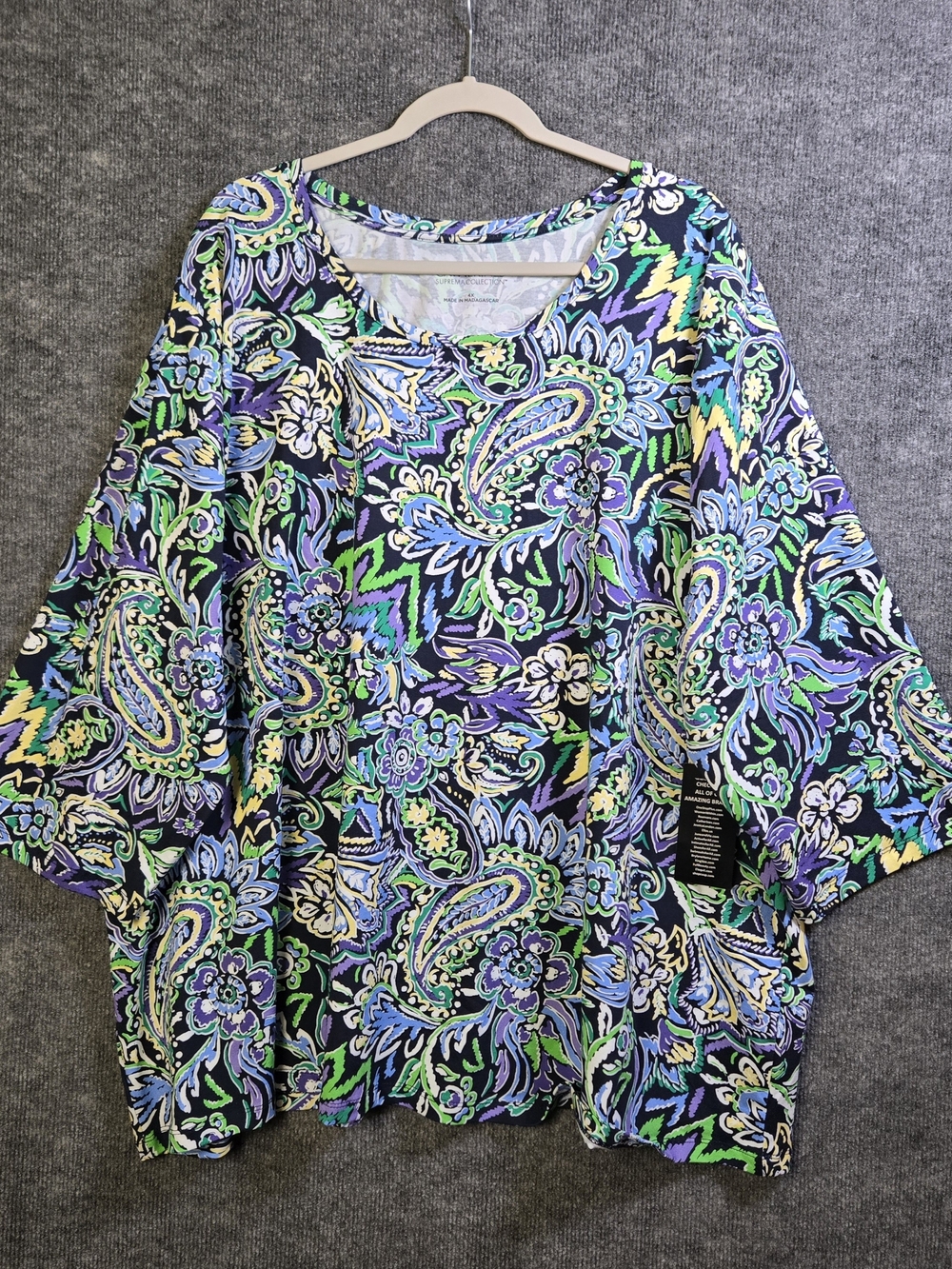 -Catherines T Shirt Womens 4X Purple Green Paisley Cotton V Neck Colorful New